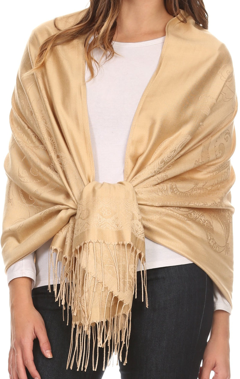 Sakkas Seily Long Extra Wide Fringe Paisley Patterned Pashmina Shawl / Scarf