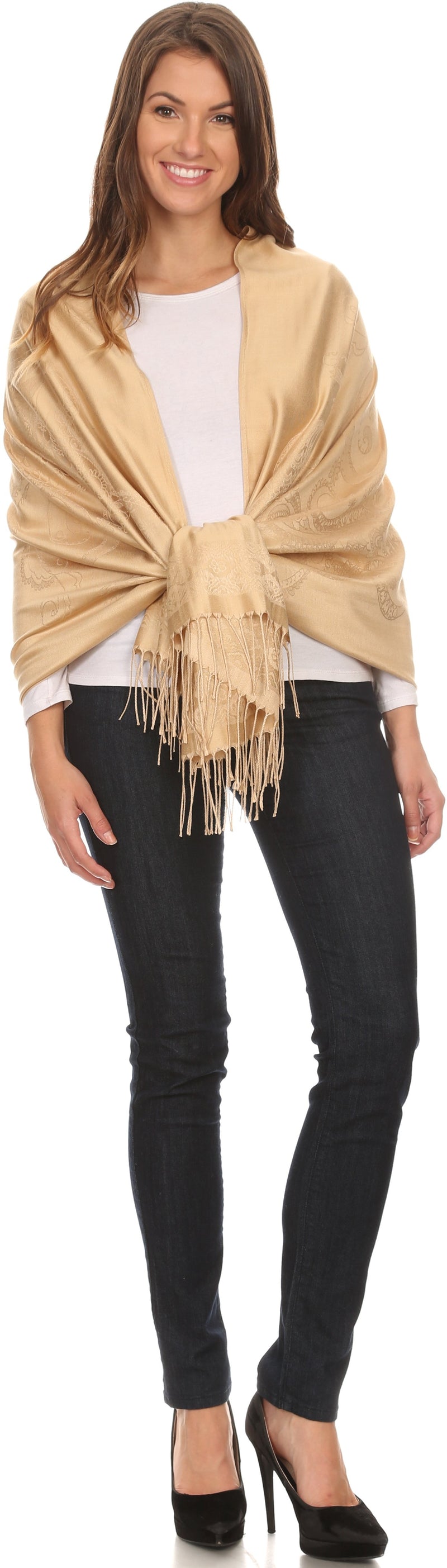 Sakkas Seily Long Extra Wide Fringe Paisley Patterned Pashmina Shawl / Scarf