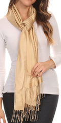 Sakkas Seily Long Extra Wide Fringe Paisley Patterned Pashmina Shawl / Scarf#color_Silver / Golden