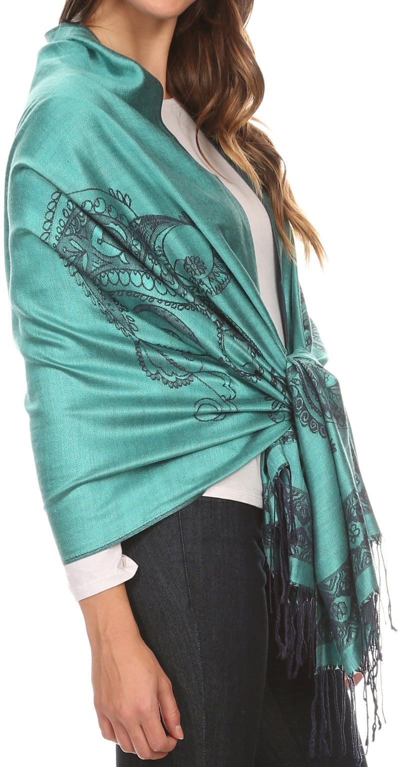 Sakkas Seily Long Extra Wide Fringe Paisley Patterned Pashmina Shawl / Scarf