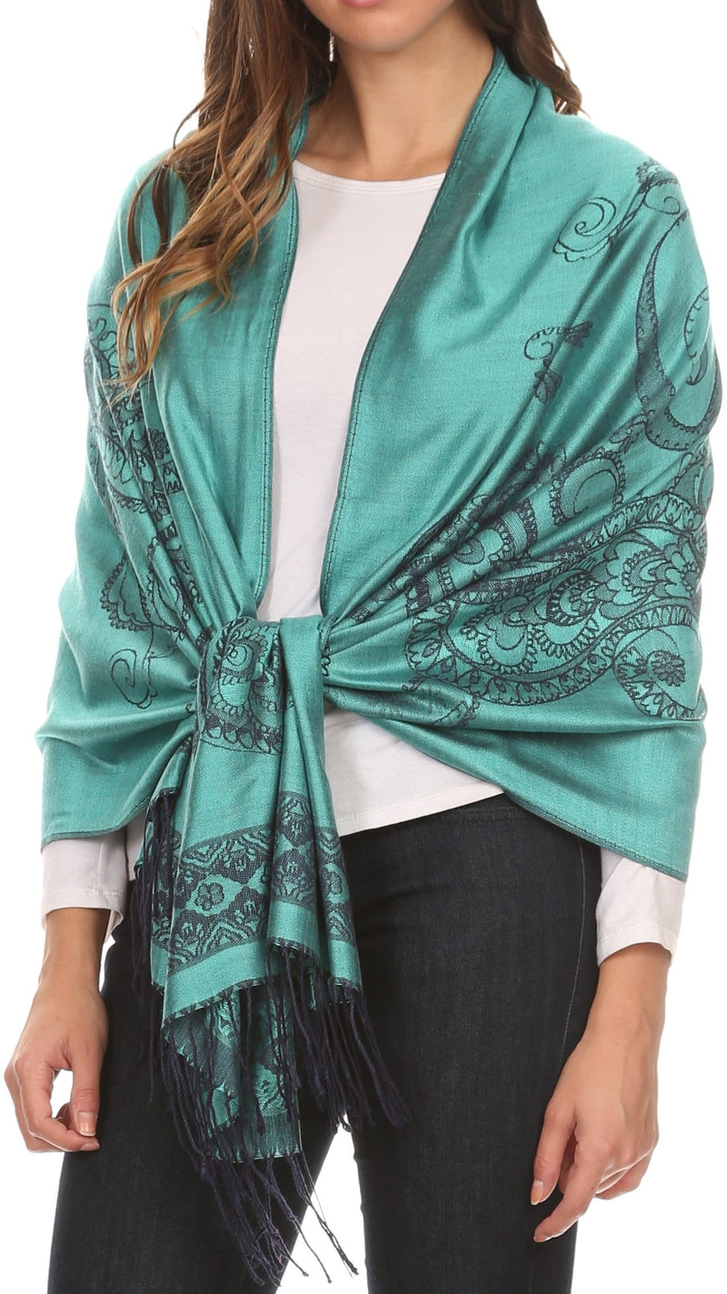 Sakkas Seily Long Extra Wide Fringe Paisley Patterned Pashmina Shawl / Scarf