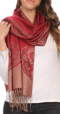 Sakkas Maela Long Extra Wide Traditional Patterned Fringe Pashmina Shawl / Scarve#color_Red/Golden