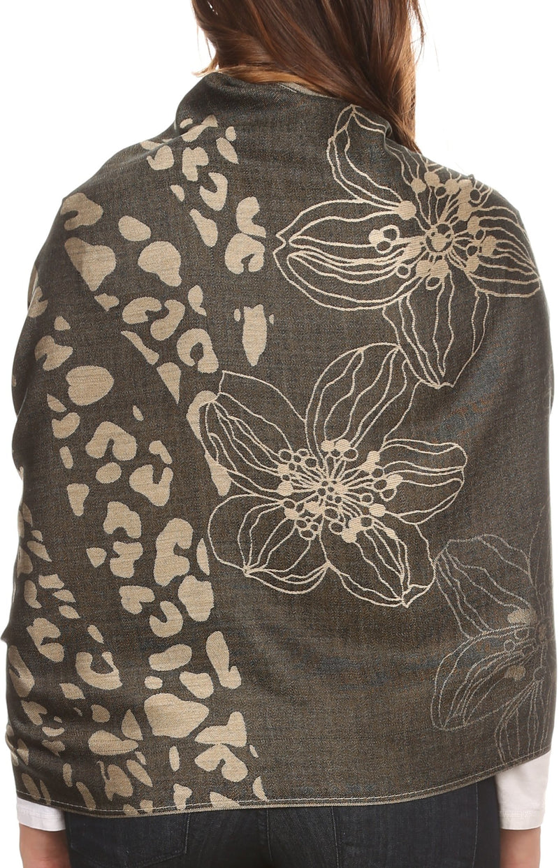 Sakkas Reiley Long Wide Floral Printed Patterened Fringe Pashmina Shawl / Scarf