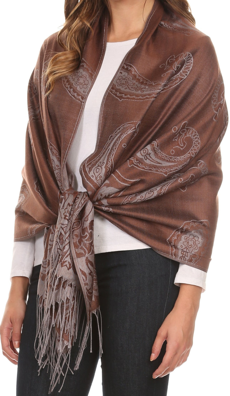 Sakkas Reiley Long Wide Floral Printed Patterened Fringe Pashmina Shawl / Scarf