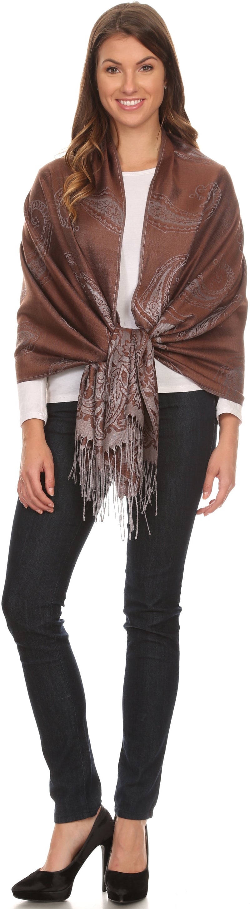 Sakkas Reiley Long Wide Floral Printed Patterened Fringe Pashmina Shawl / Scarf