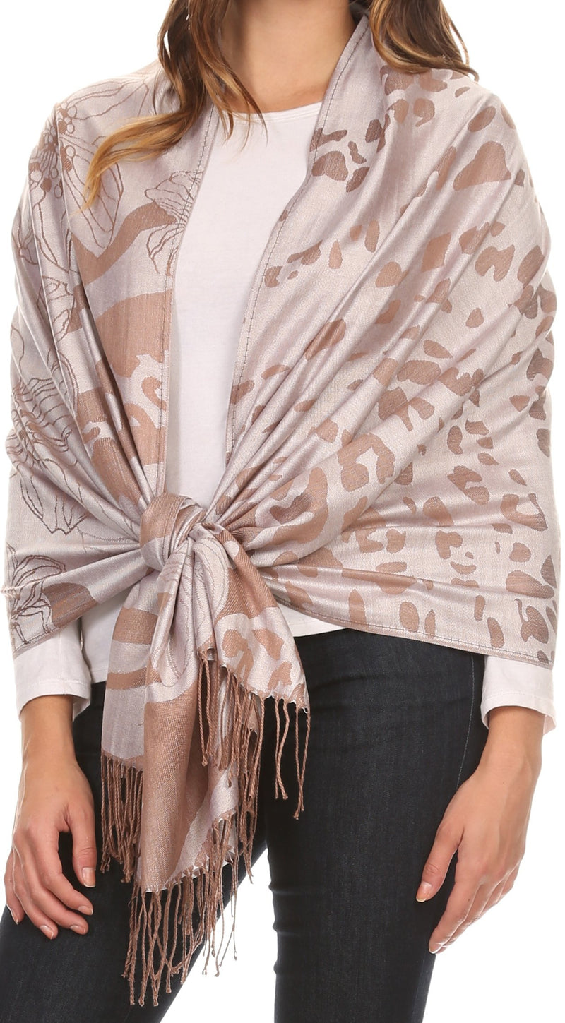 Sakkas Reiley Long Wide Floral Printed Patterened Fringe Pashmina Shawl / Scarf