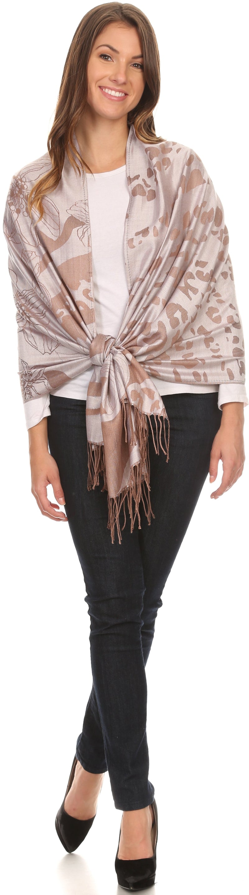 Sakkas Reiley Long Wide Floral Printed Patterened Fringe Pashmina Shawl / Scarf