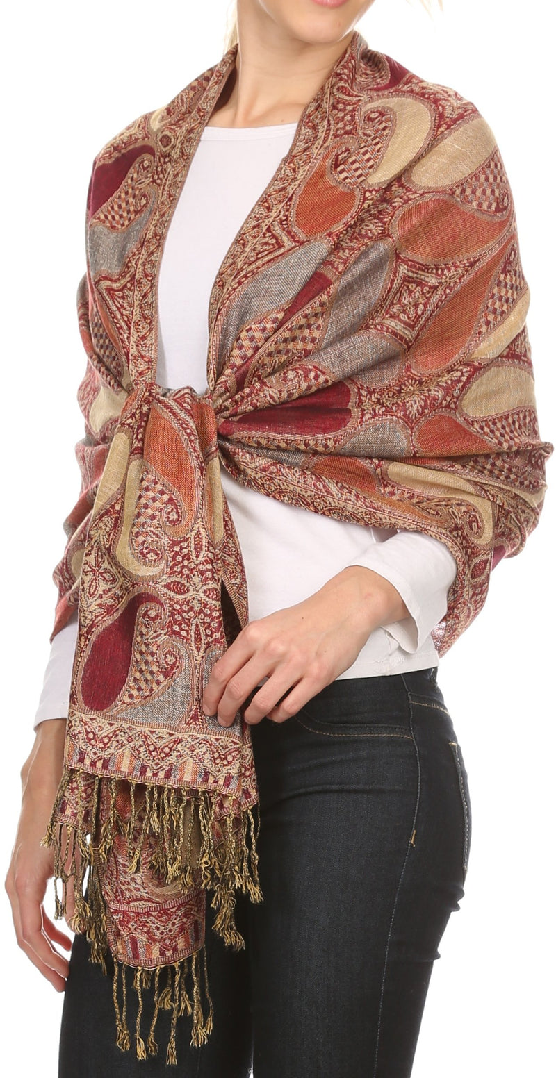 Sakkas Raeste Long Wide Tassel Multi Colored Paisley Pashmina Shawl / Wrap