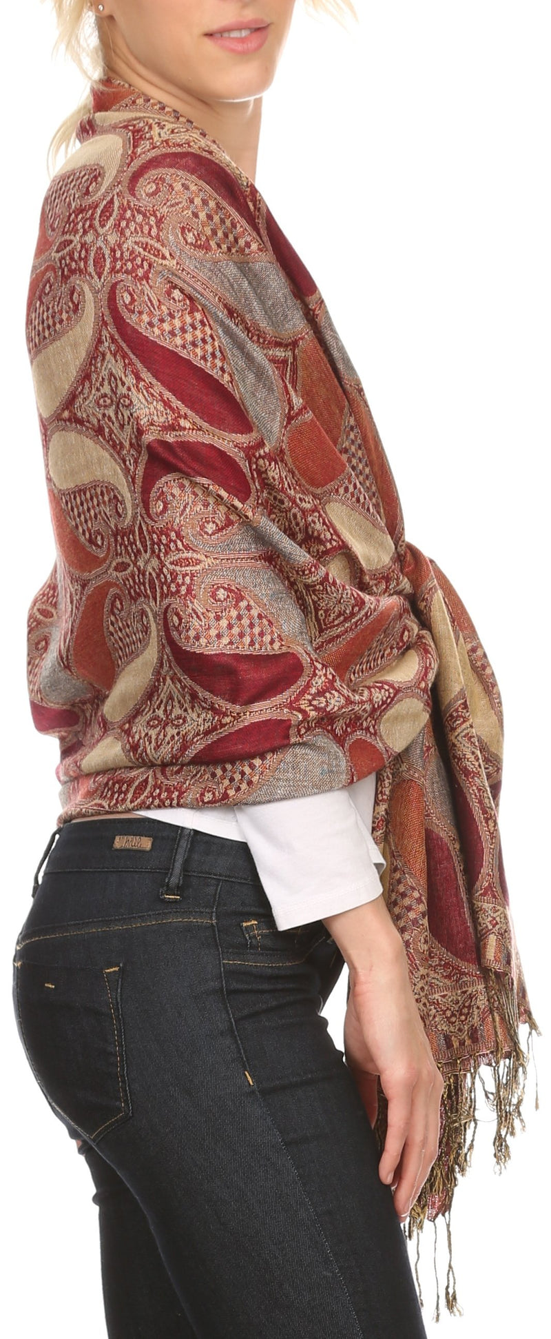 Sakkas Raeste Long Wide Tassel Multi Colored Paisley Pashmina Shawl / Wrap