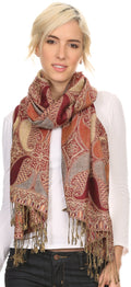 Sakkas Raeste Long Wide Tassel Multi Colored Paisley Pashmina Shawl / Wrap #color_Burgundy