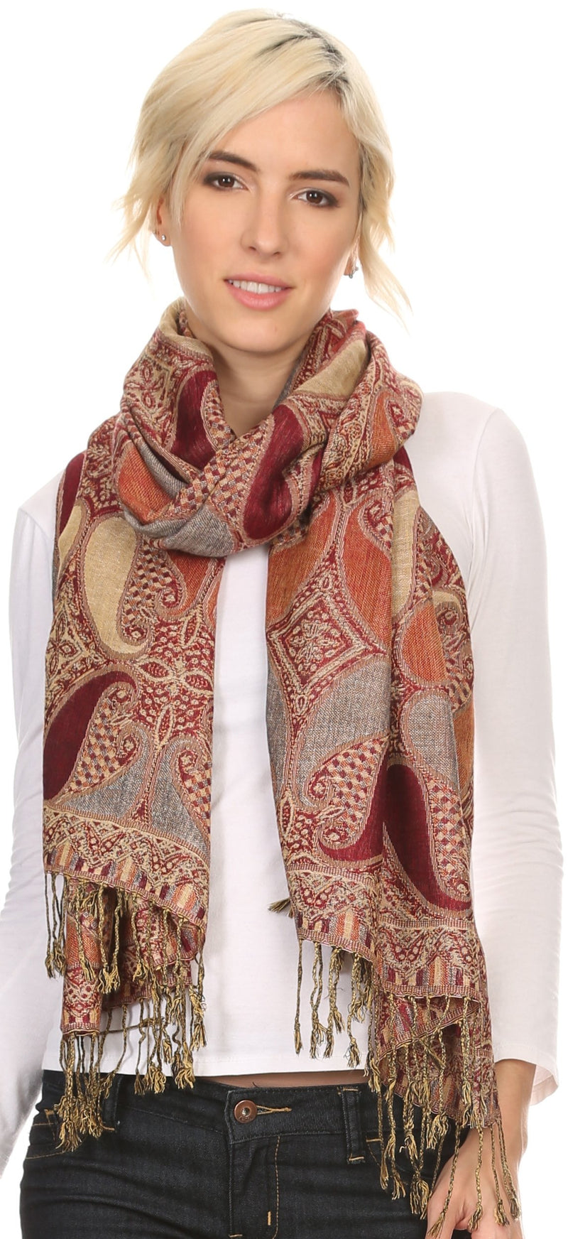 Sakkas Raeste Long Wide Tassel Multi Colored Paisley Pashmina Shawl / Wrap