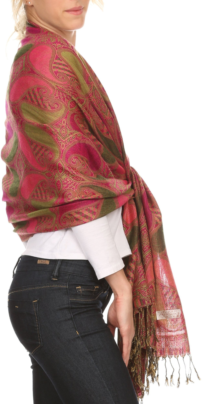 Sakkas Raeste Long Wide Tassel Multi Colored Paisley Pashmina Shawl / Wrap