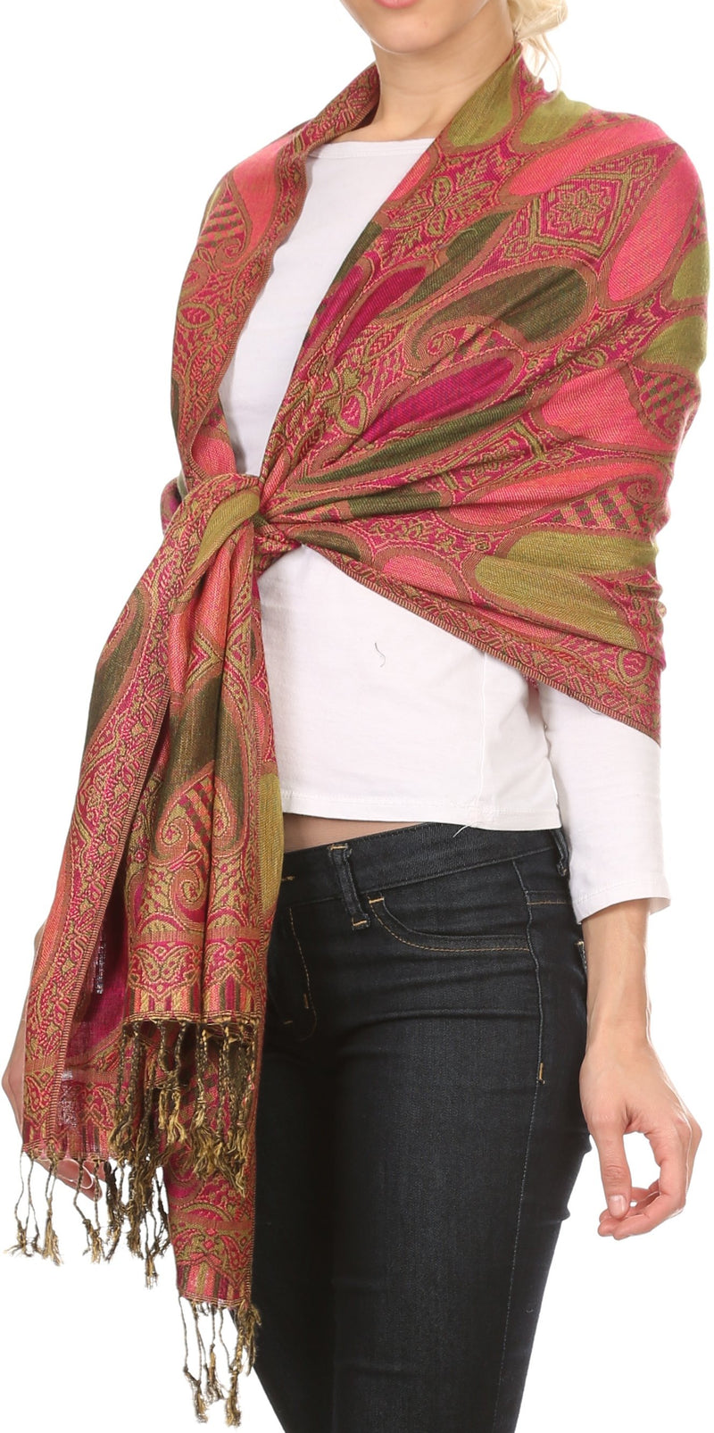 Sakkas Raeste Long Wide Tassel Multi Colored Paisley Pashmina Shawl / Wrap