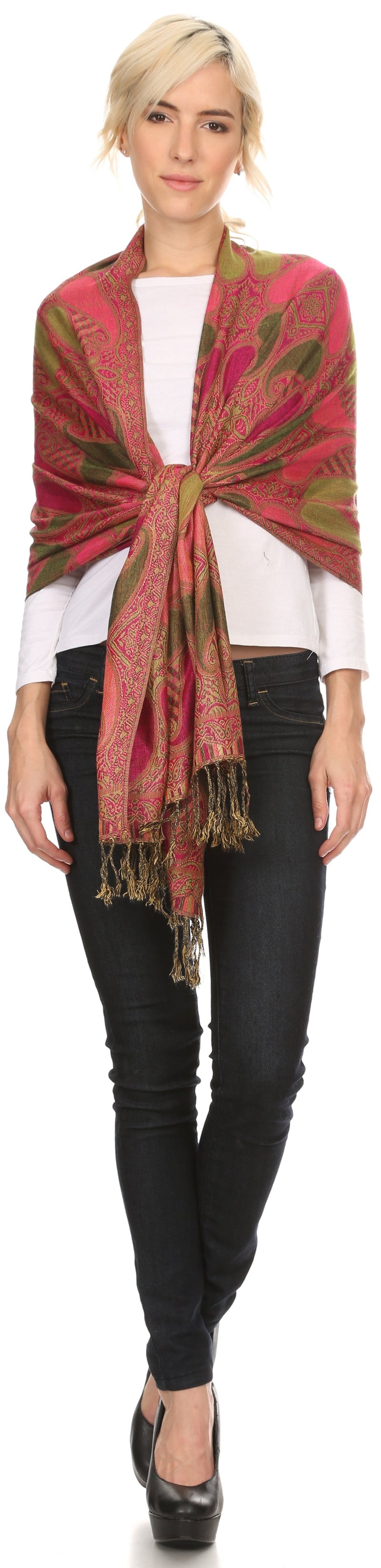 Sakkas Raeste Long Wide Tassel Multi Colored Paisley Pashmina Shawl / Wrap