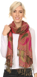 Sakkas Raeste Long Wide Tassel Multi Colored Paisley Pashmina Shawl / Wrap #color_Fuchsia