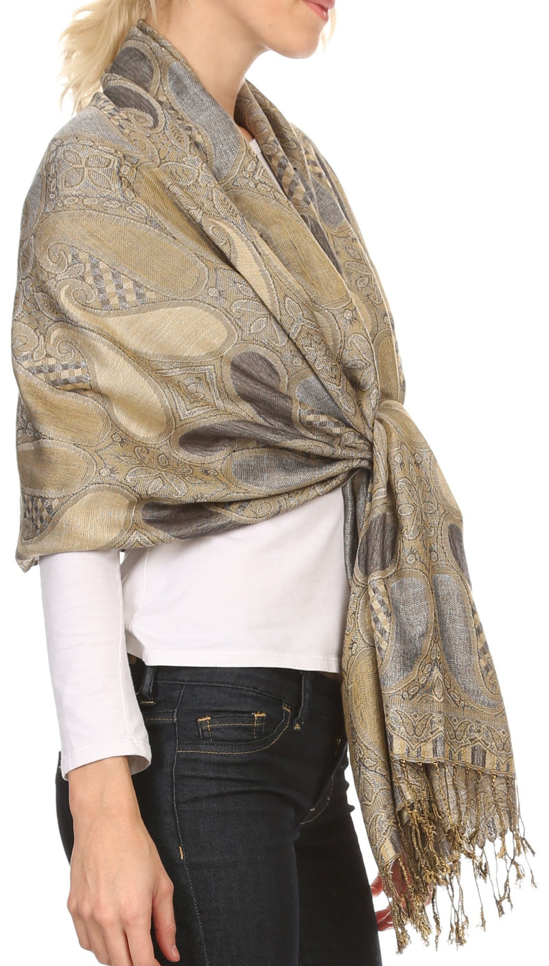 Sakkas Raeste Long Wide Tassel Multi Colored Paisley Pashmina Shawl / Wrap