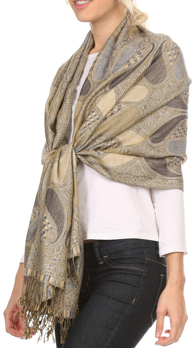 Sakkas Raeste Long Wide Tassel Multi Colored Paisley Pashmina Shawl / Wrap