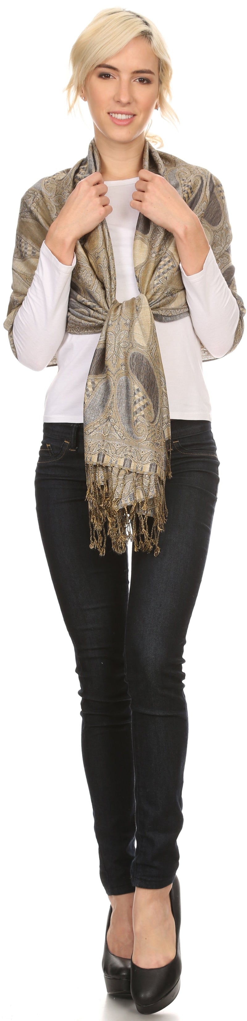 Sakkas Raeste Long Wide Tassel Multi Colored Paisley Pashmina Shawl / Wrap