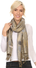 Sakkas Raeste Long Wide Tassel Multi Colored Paisley Pashmina Shawl / Wrap #color_Grey