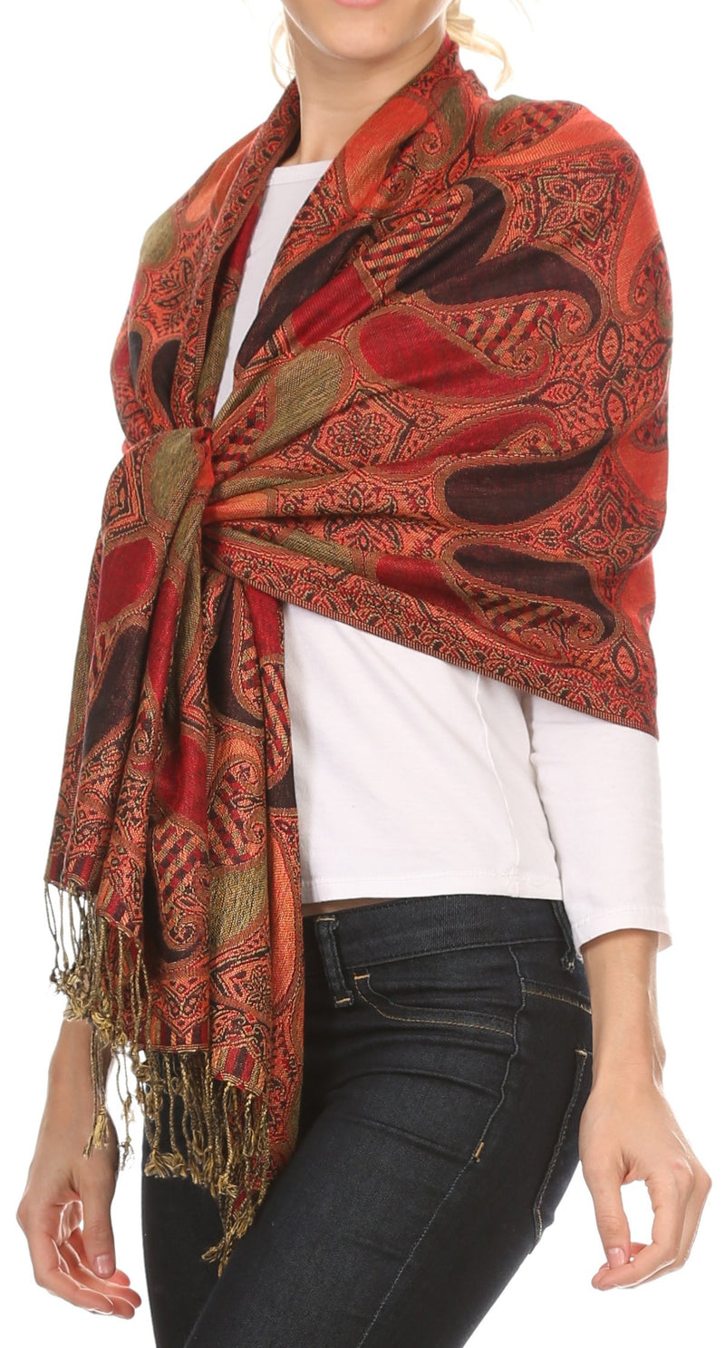 Sakkas Raeste Long Wide Tassel Multi Colored Paisley Pashmina Shawl / Wrap
