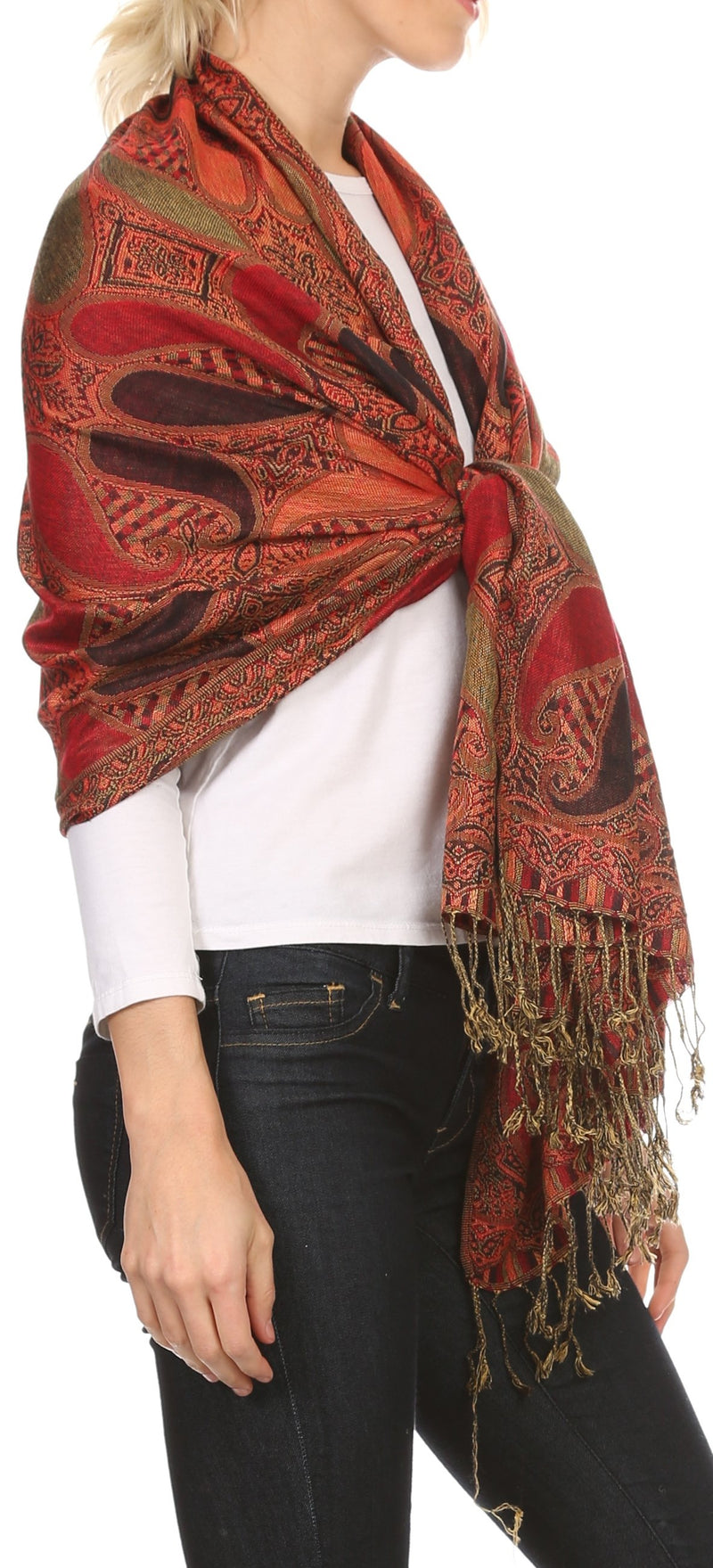 Sakkas Raeste Long Wide Tassel Multi Colored Paisley Pashmina Shawl / Wrap