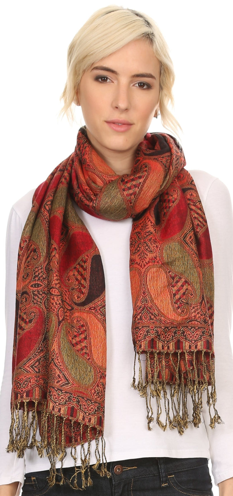 Sakkas Raeste Long Wide Tassel Multi Colored Paisley Pashmina Shawl / Wrap