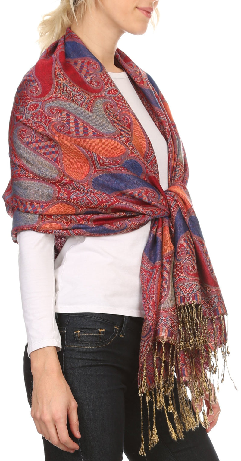 Sakkas Raeste Long Wide Tassel Multi Colored Paisley Pashmina Shawl / Wrap