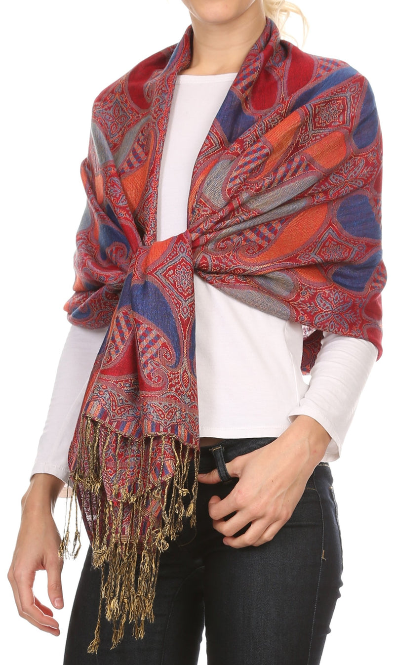 Sakkas Raeste Long Wide Tassel Multi Colored Paisley Pashmina Shawl / Wrap