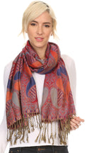 Sakkas Raeste Long Wide Tassel Multi Colored Paisley Pashmina Shawl / Wrap #color_Royal Blue