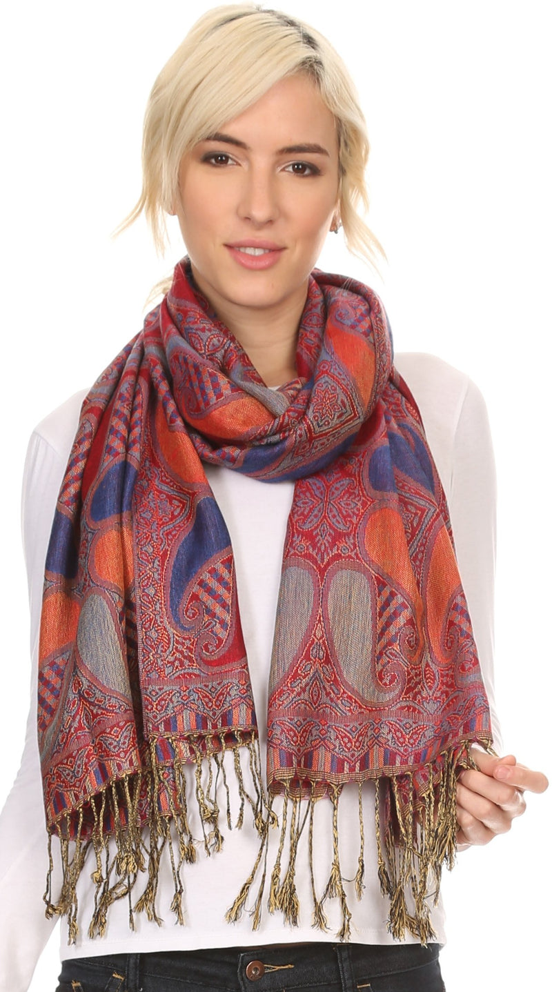 Sakkas Raeste Long Wide Tassel Multi Colored Paisley Pashmina Shawl / Wrap