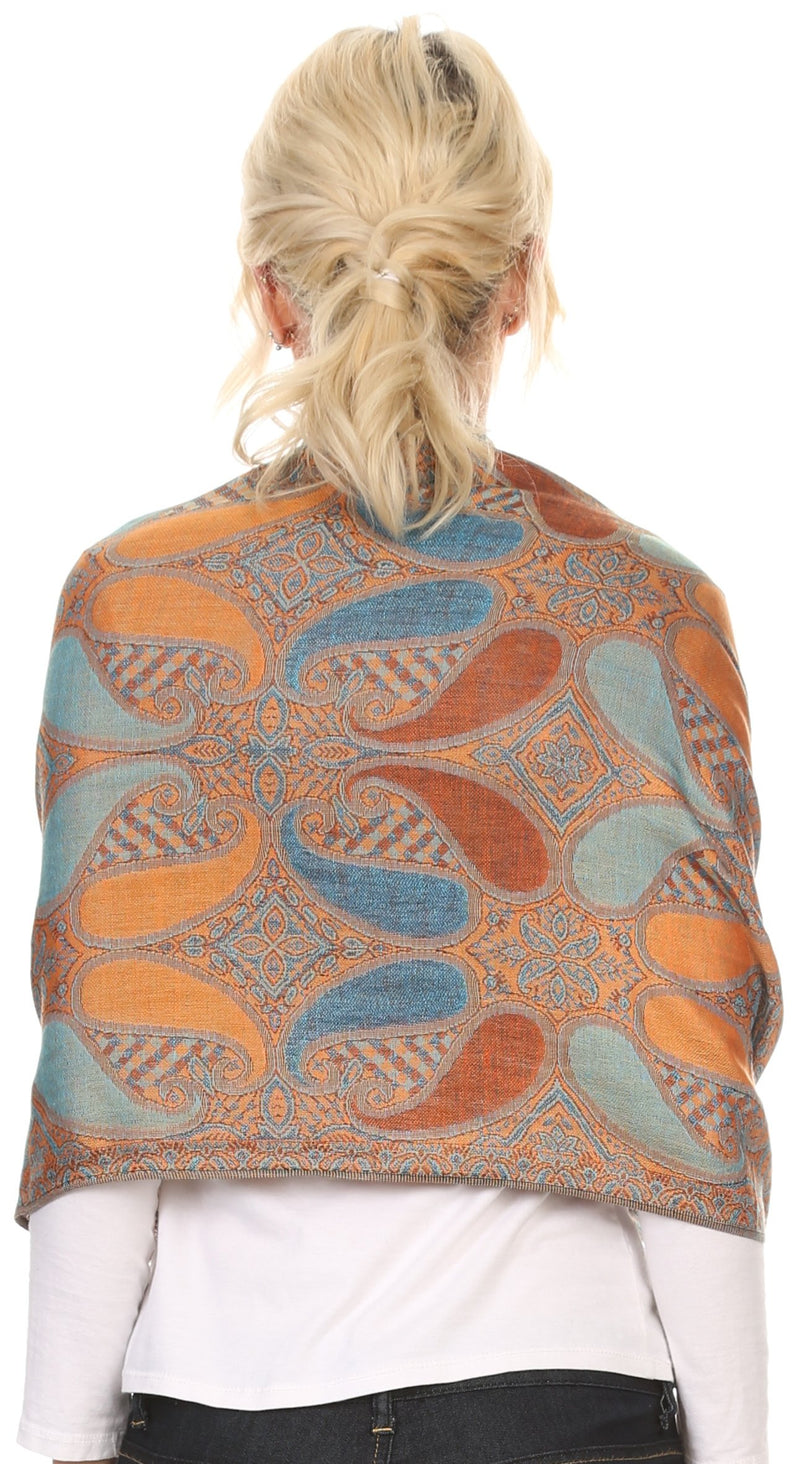 Sakkas Raeste Long Wide Tassel Multi Colored Paisley Pashmina Shawl / Wrap