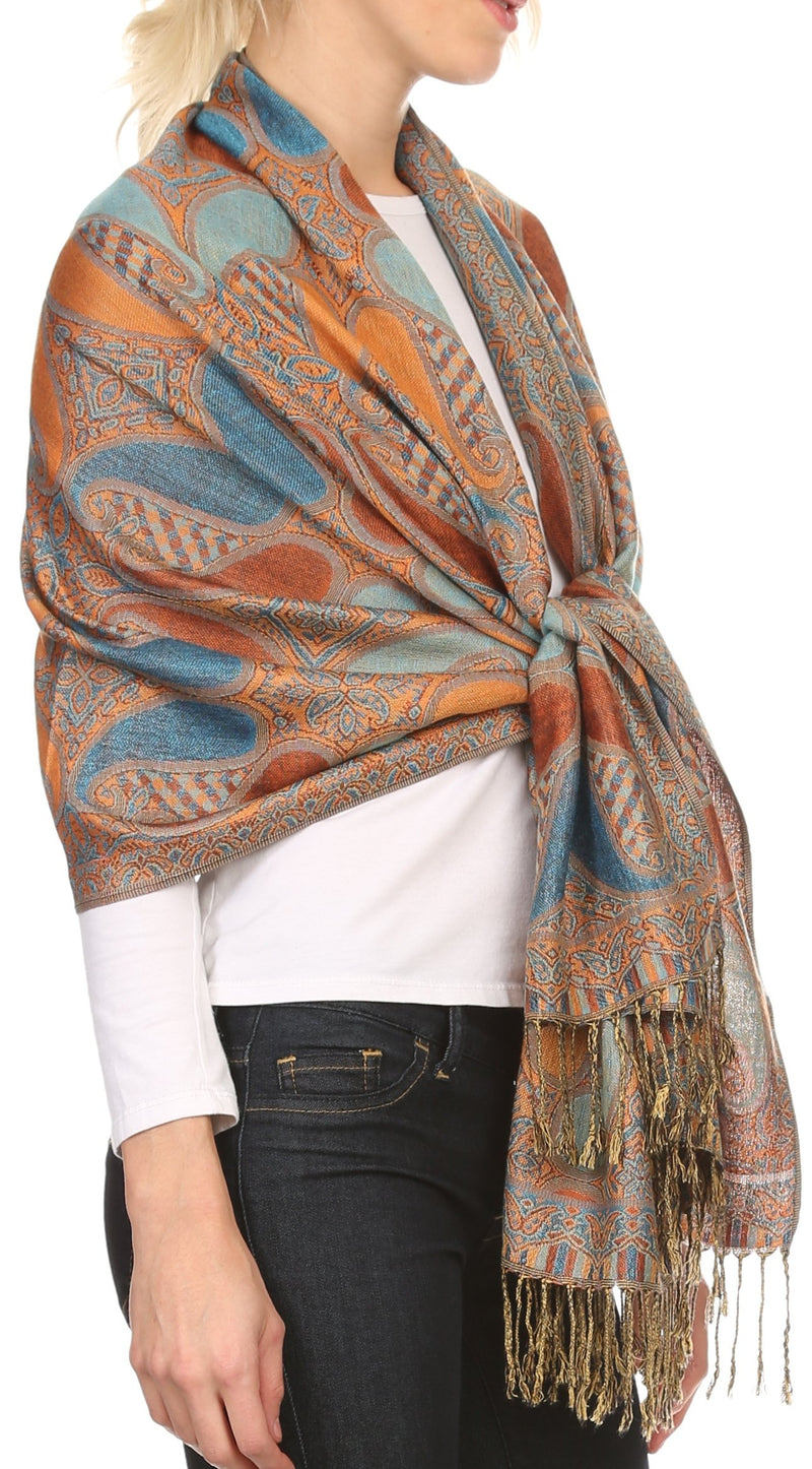 Sakkas Raeste Long Wide Tassel Multi Colored Paisley Pashmina Shawl / Wrap