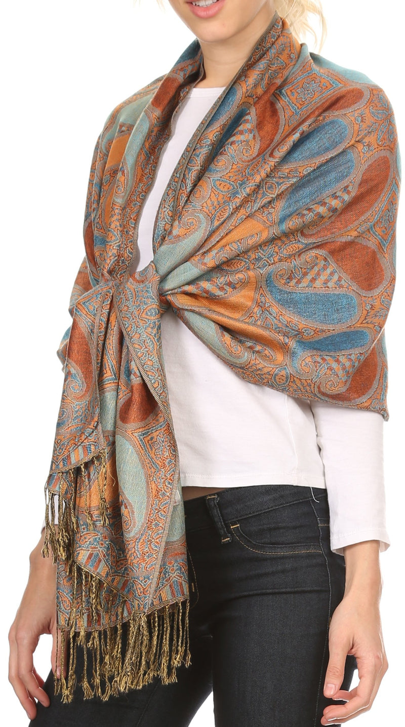 Sakkas Raeste Long Wide Tassel Multi Colored Paisley Pashmina Shawl / Wrap