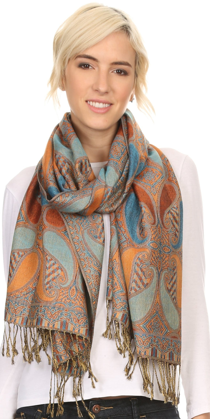 Sakkas Raeste Long Wide Tassel Multi Colored Paisley Pashmina Shawl / Wrap