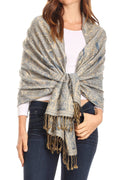 Sakkas Kalin Long Wide Woven Patterned Fringe Tassel Pashmina Shawl / Scarf#color_Blue/Beige