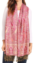 Sakkas Kalin Long Wide Woven Patterned Fringe Tassel Pashmina Shawl / Scarf#color_Red/Beige