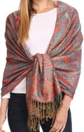 Sakkas Kalin Long Wide Woven Patterned Fringe Tassel Pashmina Shawl / Scarf#color_RoyalBlue/Red