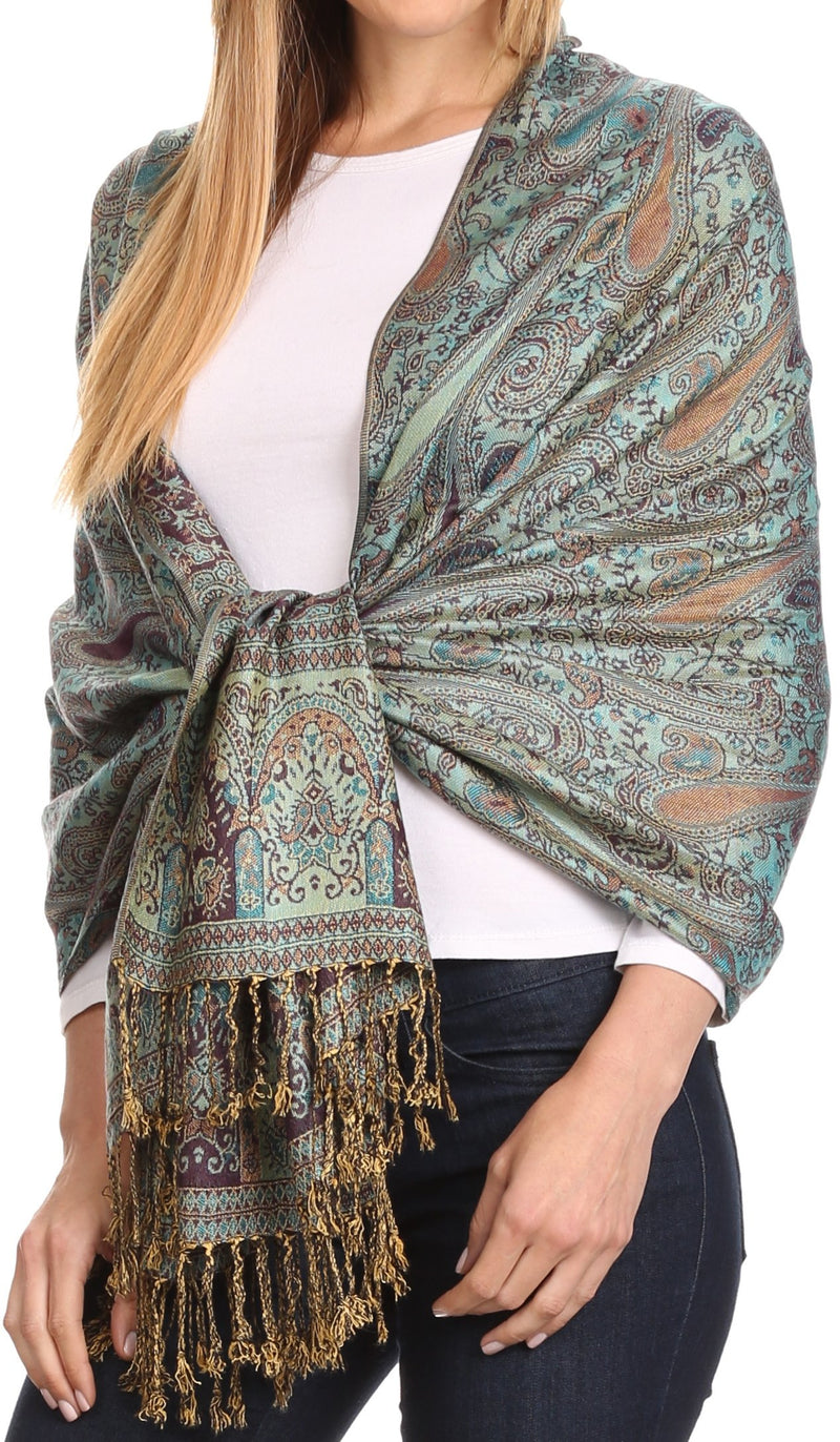 Sakkas Kalin Long Wide Woven Patterned Fringe Tassel Pashmina Shawl / Scarf