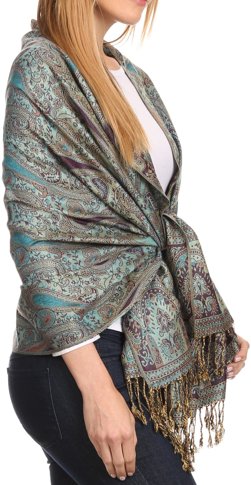 Sakkas Kalin Long Wide Woven Patterned Fringe Tassel Pashmina Shawl / Scarf