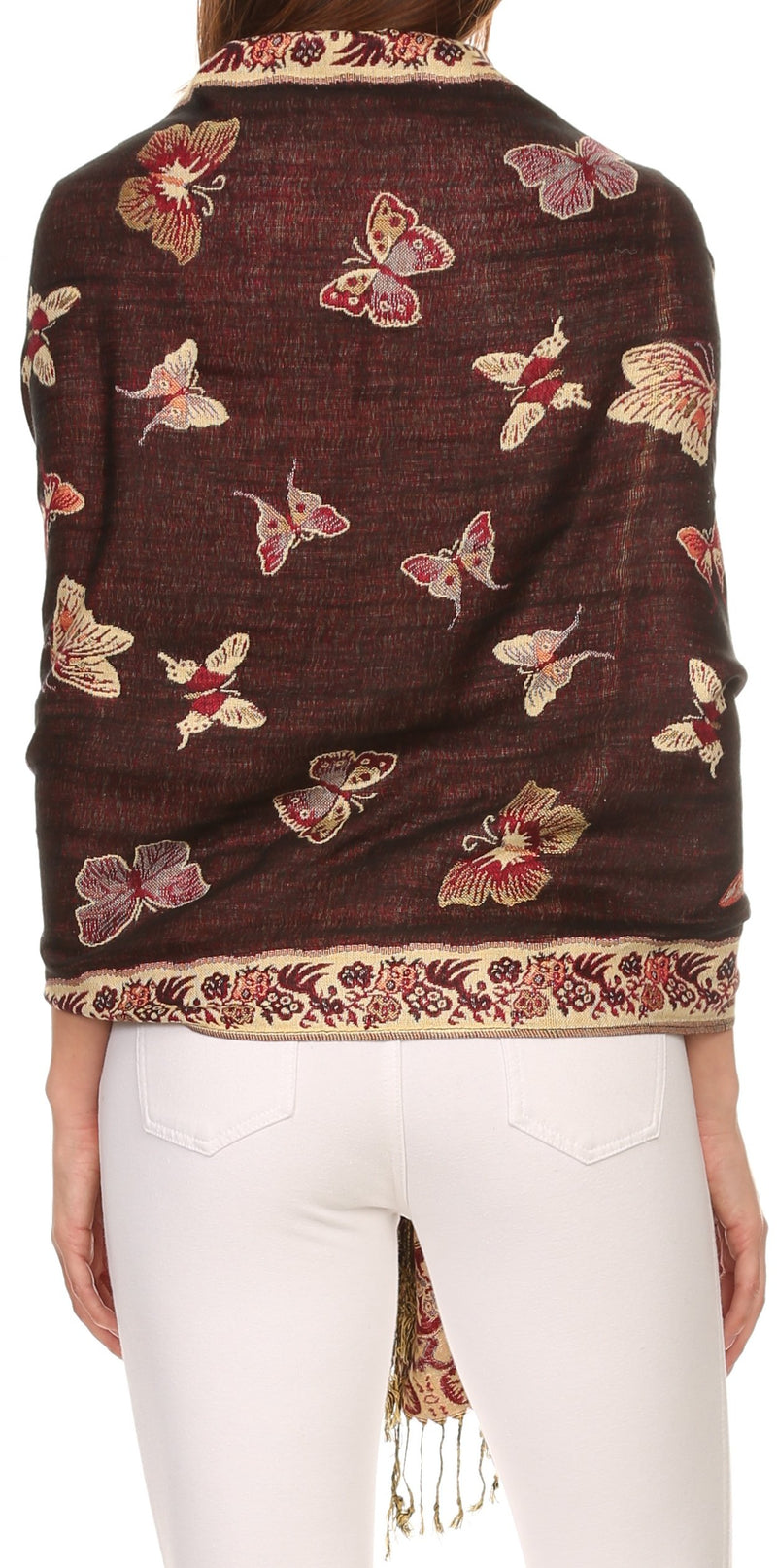 Sakkas Liua Long Wide Woven Patterned Design Multi Colored Pashmina Shawl / Scarf