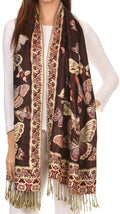 Sakkas Liua Long Wide Woven Patterned Design Multi Colored Pashmina Shawl / Scarf#color_Black