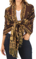 Sakkas Liua Long Wide Woven Patterned Design Multi Colored Pashmina Shawl / Scarf#color_Brown