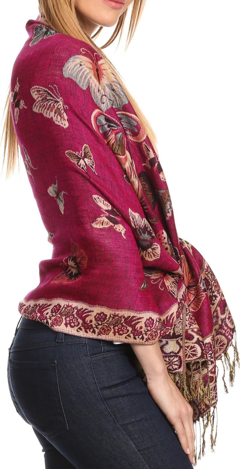 Sakkas Liua Long Wide Woven Patterned Design Multi Colored Pashmina Shawl / Scarf