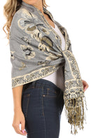 Sakkas Liua Long Wide Woven Patterned Design Multi Colored Pashmina Shawl / Scarf