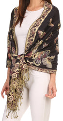 Sakkas Liua Long Wide Woven Patterned Design Multi Colored Pashmina Shawl / Scarf