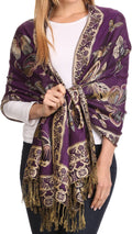 Sakkas Liua Long Wide Woven Patterned Design Multi Colored Pashmina Shawl / Scarf#color_Purple