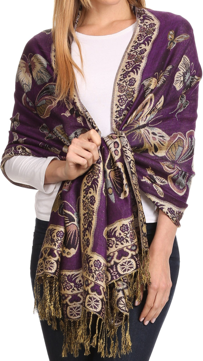 Sakkas Liua Long Wide Woven Patterned Design Multi Colored Pashmina Shawl / Scarf