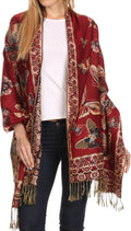 Sakkas Liua Long Wide Woven Patterned Design Multi Colored Pashmina Shawl / Scarf#color_Red