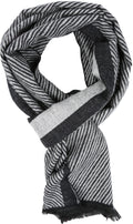 Sakkas Kopa Long Mid Weight Soft Fringe Patterned UniSex Cashmere Feel Scarf#color_White