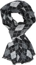 Sakkas Ezel Long Warm Argyle Patterned UniSex Cashmere Feel Scarf#color_Black